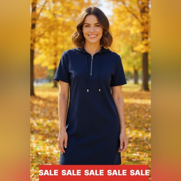 Cable & Gauge Sport - NWT Shift- Cover-Up Navy Blue Dress W/ Hood & Drawstring. - Picture 1 of 15